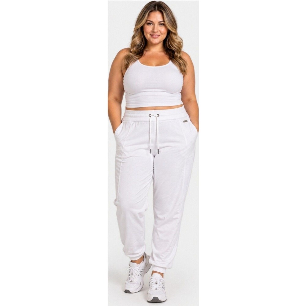 Nine West Active Jogger Pants Womens White Plus 2X Drawstring Pockets 27"